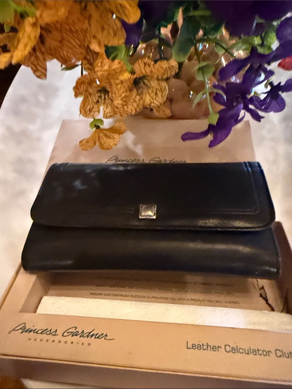 NWT***Princess Gardner BUTTERY SOFT Black Leather Calculator Clutch-Box included